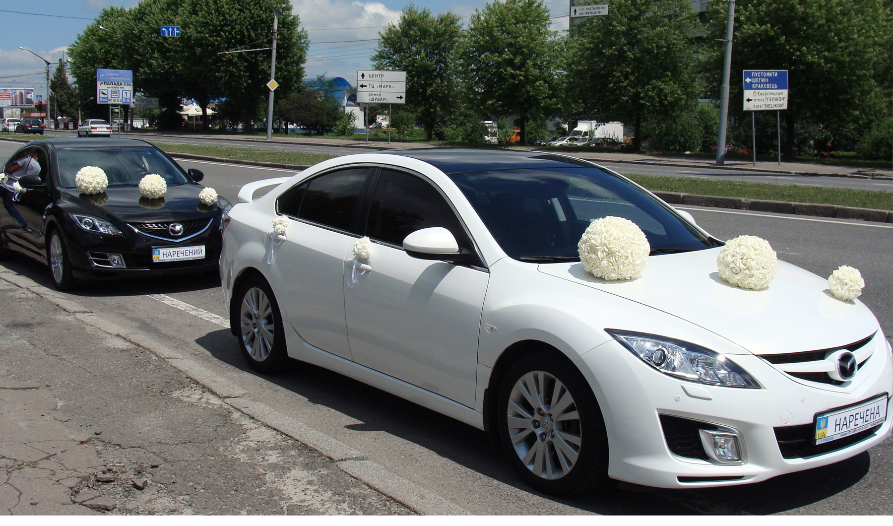 Весільна декорація на авто - Рафаелло. Прикраси на прокат у Львові