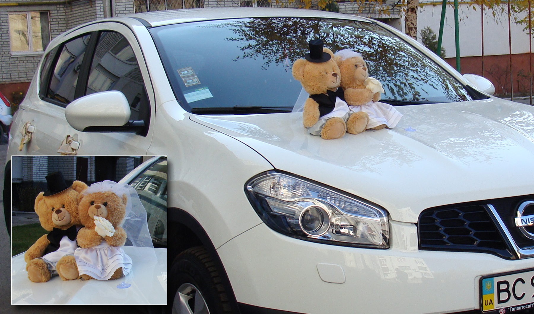 Весільна декорація на авто Ніжна любов. Прикраси весільні на прокат у Львові